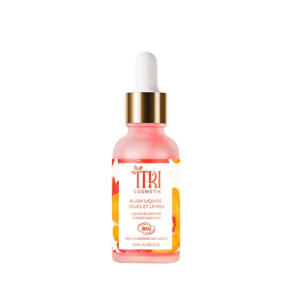 Blush liquide naturel enrichi en aloe vera et vitamine C, parfait pour un maquillage lèvres et joues éclatant